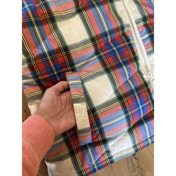 Lands' End White Red Blue Plaid Full Zip Puffer Vest Women's Size Large L 14/16 - Picture 4 of 6